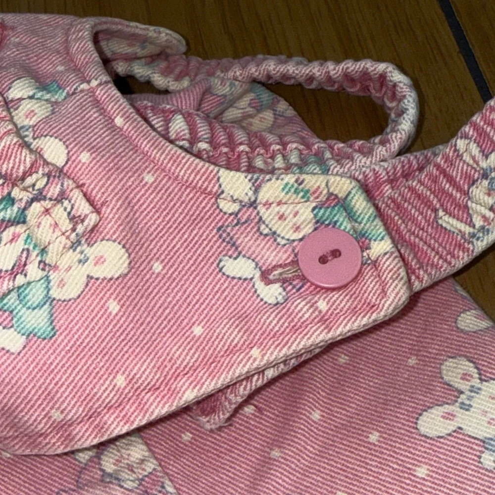 Vintage OshKosh Bgosh Pink Bunny Print Overalls Made in USA 18M‎ Vestbak Denim